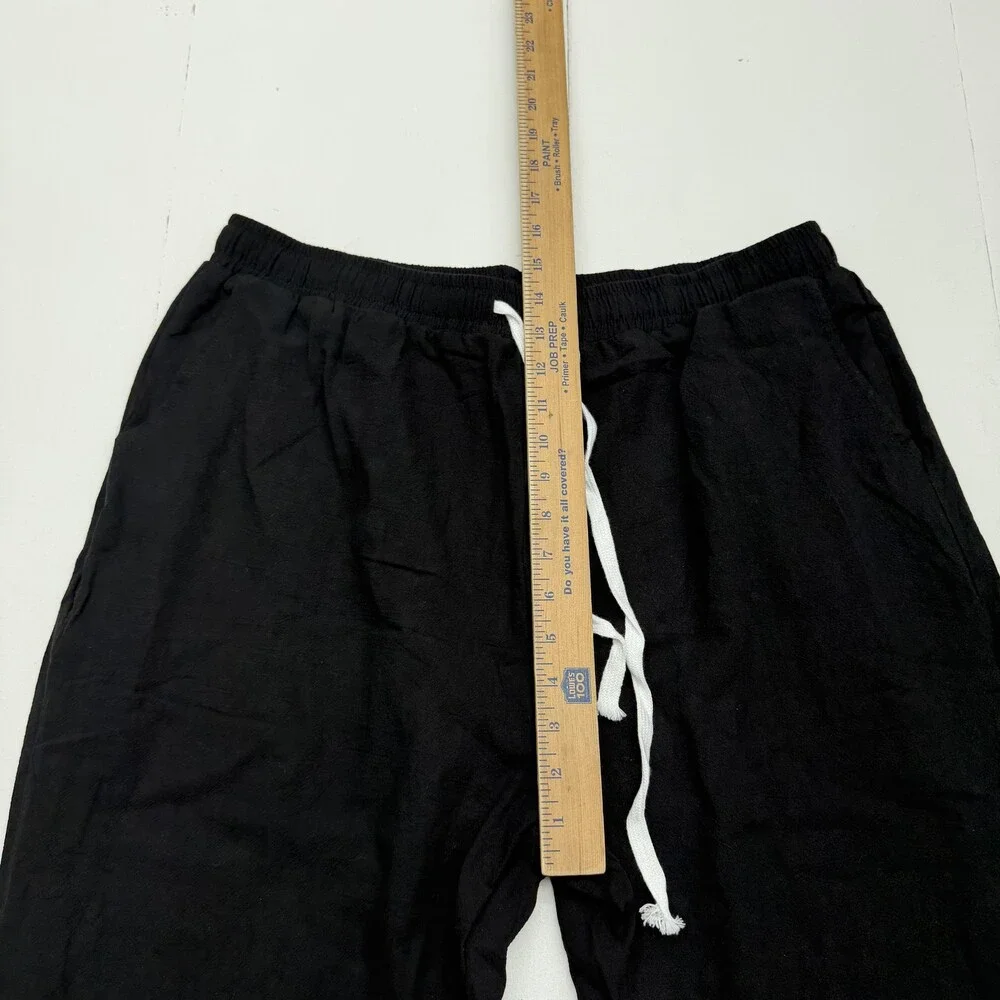 Ouku Jogger Pants Mens XXL Black Linen Cotton Relaxed Fit Drawstring Cuffed